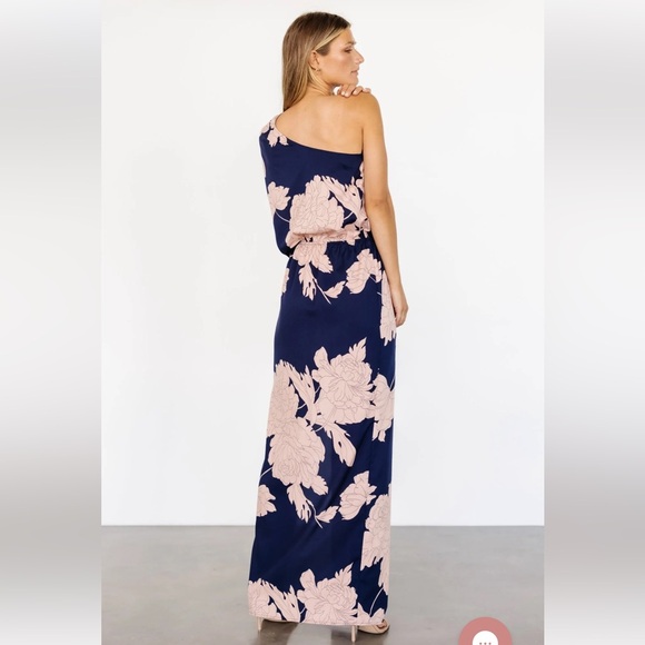 Elegant Navy and Pink Floral One-Shoulder Dress - Picture 5 of 12